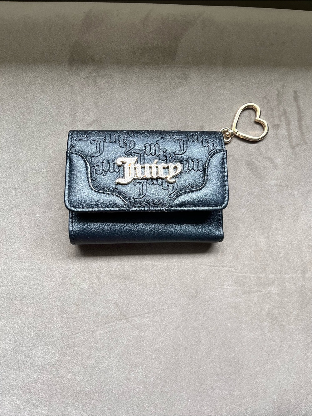 Juicy Couture Black Wallet with Rhinestones, Cream Interior